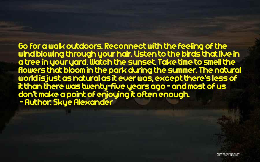 Skye Alexander Quotes: Go For A Walk Outdoors. Reconnect With The Feeling Of The Wind Blowing Through Your Hair. Listen To The Birds