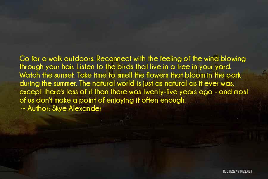 Skye Alexander Quotes: Go For A Walk Outdoors. Reconnect With The Feeling Of The Wind Blowing Through Your Hair. Listen To The Birds