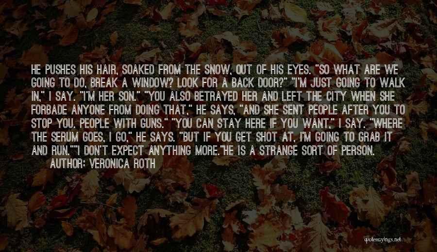 Veronica Roth Quotes: He Pushes His Hair, Soaked From The Snow, Out Of His Eyes. So What Are We Going To Do, Break