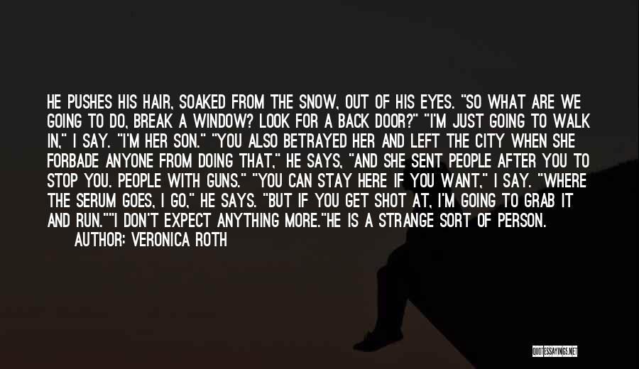 Veronica Roth Quotes: He Pushes His Hair, Soaked From The Snow, Out Of His Eyes. So What Are We Going To Do, Break