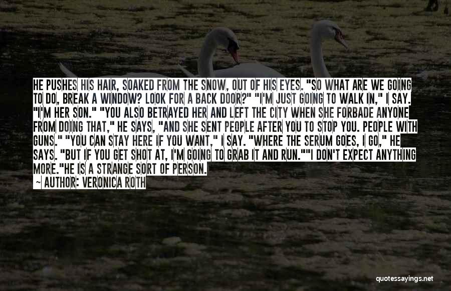 Veronica Roth Quotes: He Pushes His Hair, Soaked From The Snow, Out Of His Eyes. So What Are We Going To Do, Break