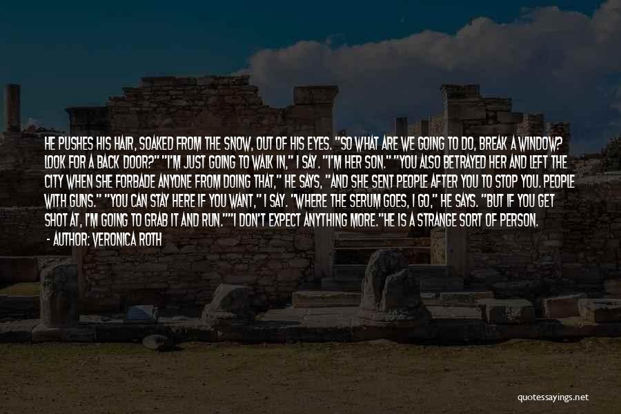 Veronica Roth Quotes: He Pushes His Hair, Soaked From The Snow, Out Of His Eyes. So What Are We Going To Do, Break