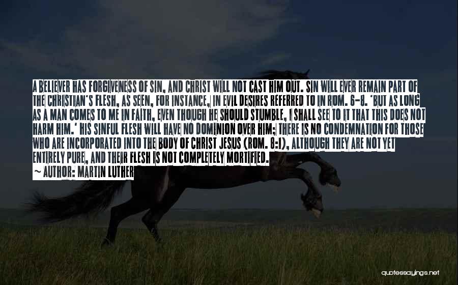 Martin Luther Quotes: A Believer Has Forgiveness Of Sin, And Christ Will Not Cast Him Out. Sin Will Ever Remain Part Of The