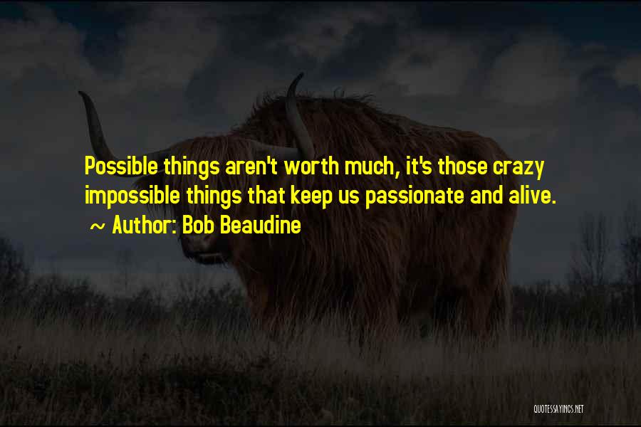 Bob Beaudine Quotes: Possible Things Aren't Worth Much, It's Those Crazy Impossible Things That Keep Us Passionate And Alive.