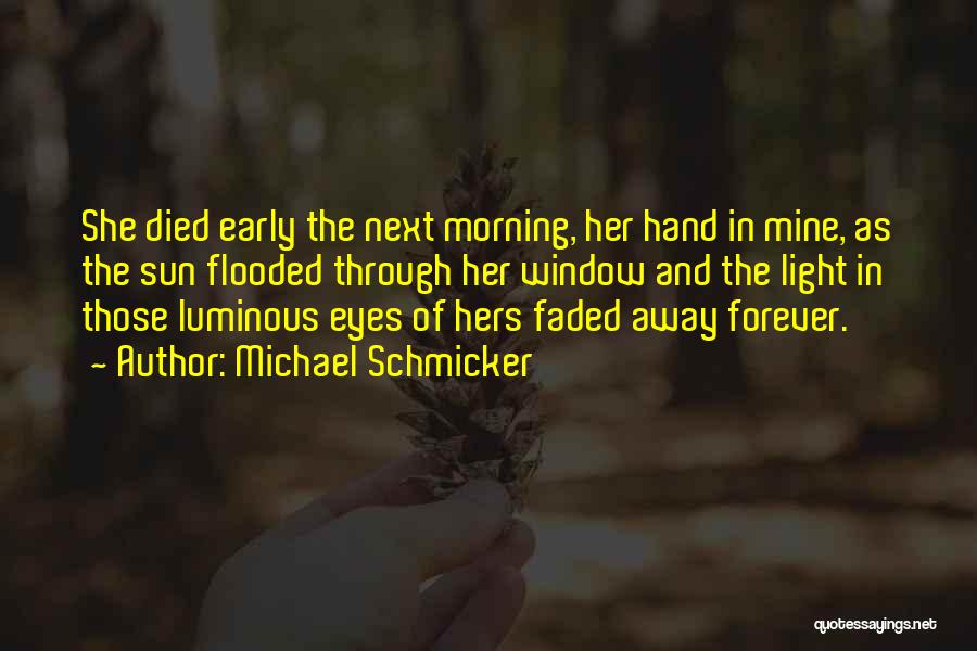 Michael Schmicker Quotes: She Died Early The Next Morning, Her Hand In Mine, As The Sun Flooded Through Her Window And The Light