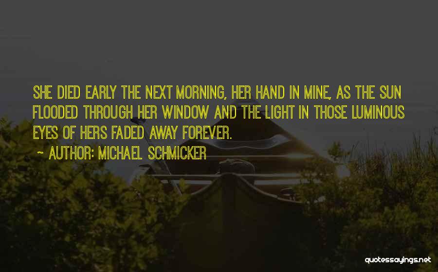 Michael Schmicker Quotes: She Died Early The Next Morning, Her Hand In Mine, As The Sun Flooded Through Her Window And The Light
