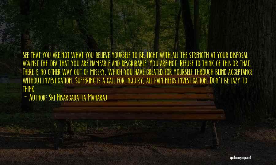 Sri Nisargadatta Maharaj Quotes: See That You Are Not What You Believe Yourself To Be. Fight With All The Strength At Your Disposal Against