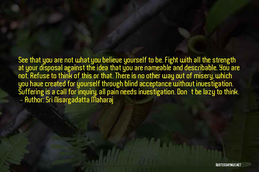 Sri Nisargadatta Maharaj Quotes: See That You Are Not What You Believe Yourself To Be. Fight With All The Strength At Your Disposal Against