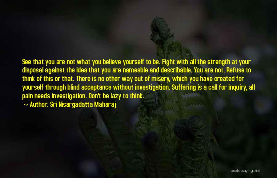 Sri Nisargadatta Maharaj Quotes: See That You Are Not What You Believe Yourself To Be. Fight With All The Strength At Your Disposal Against