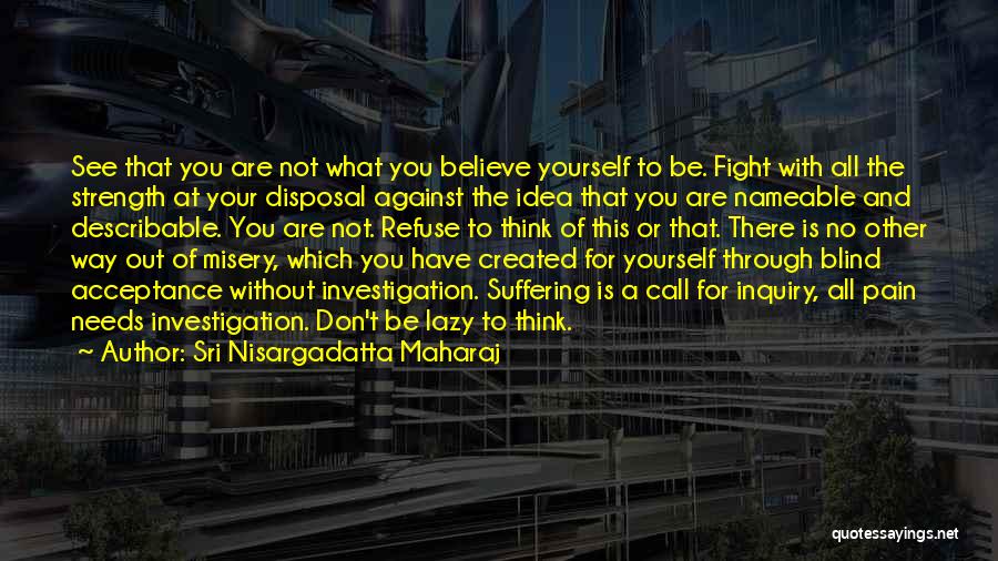 Sri Nisargadatta Maharaj Quotes: See That You Are Not What You Believe Yourself To Be. Fight With All The Strength At Your Disposal Against