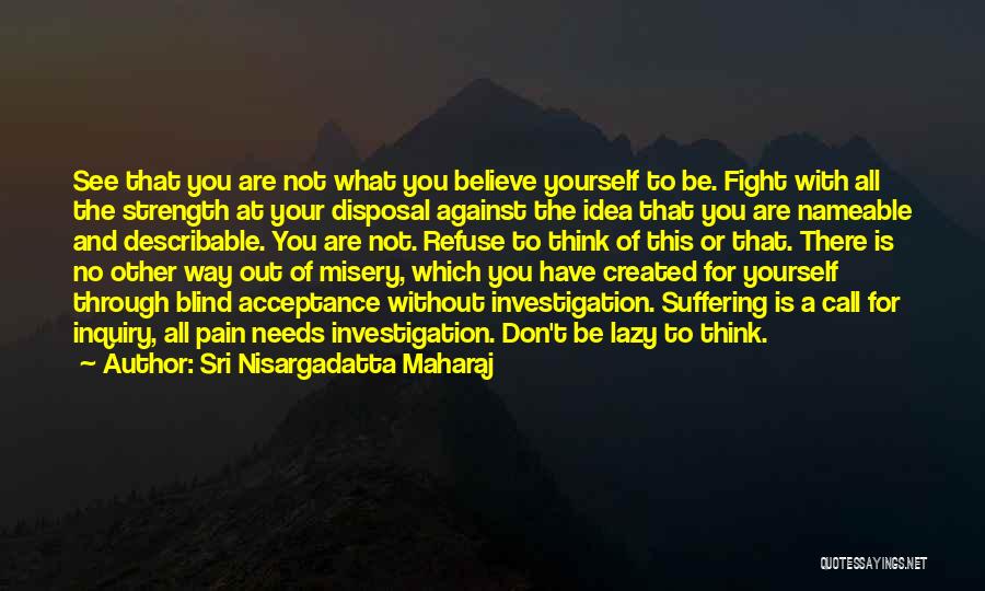 Sri Nisargadatta Maharaj Quotes: See That You Are Not What You Believe Yourself To Be. Fight With All The Strength At Your Disposal Against