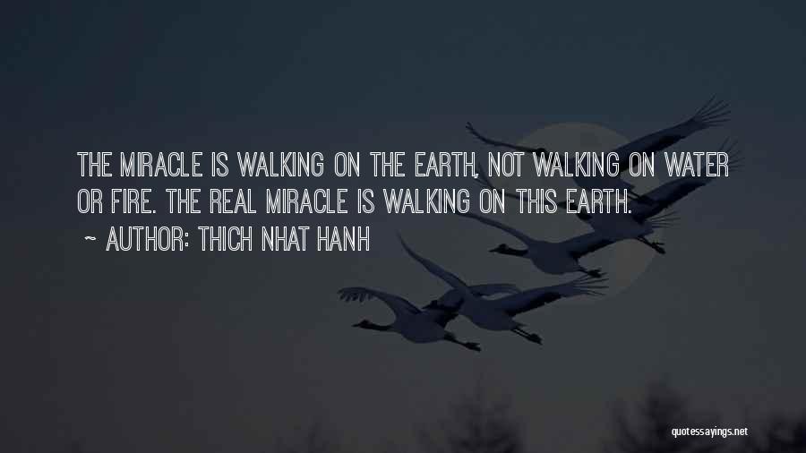 Thich Nhat Hanh Quotes: The Miracle Is Walking On The Earth, Not Walking On Water Or Fire. The Real Miracle Is Walking On This