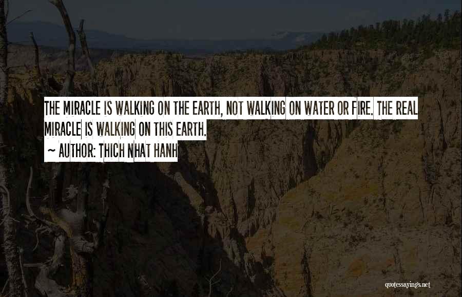 Thich Nhat Hanh Quotes: The Miracle Is Walking On The Earth, Not Walking On Water Or Fire. The Real Miracle Is Walking On This