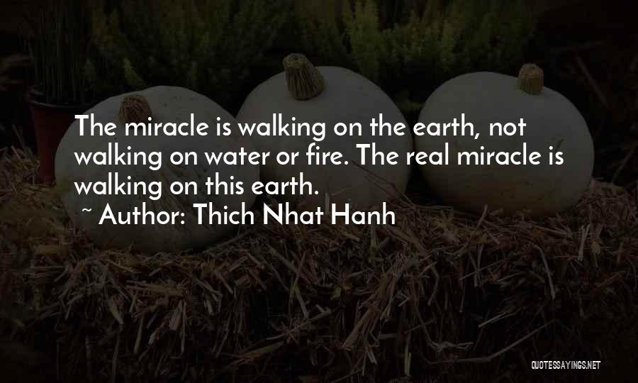 Thich Nhat Hanh Quotes: The Miracle Is Walking On The Earth, Not Walking On Water Or Fire. The Real Miracle Is Walking On This