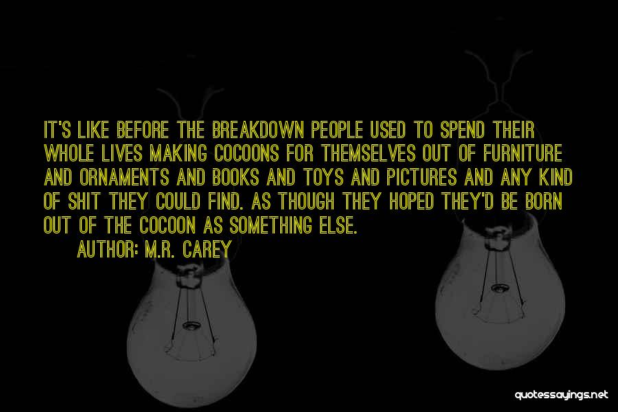 M.R. Carey Quotes: It's Like Before The Breakdown People Used To Spend Their Whole Lives Making Cocoons For Themselves Out Of Furniture And