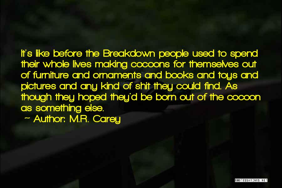 M.R. Carey Quotes: It's Like Before The Breakdown People Used To Spend Their Whole Lives Making Cocoons For Themselves Out Of Furniture And