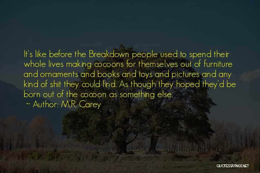 M.R. Carey Quotes: It's Like Before The Breakdown People Used To Spend Their Whole Lives Making Cocoons For Themselves Out Of Furniture And