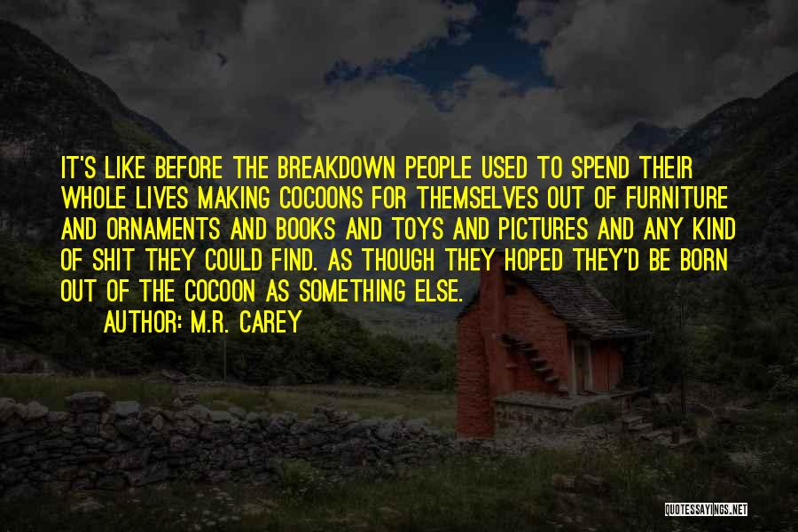 M.R. Carey Quotes: It's Like Before The Breakdown People Used To Spend Their Whole Lives Making Cocoons For Themselves Out Of Furniture And