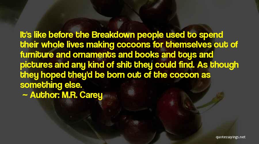 M.R. Carey Quotes: It's Like Before The Breakdown People Used To Spend Their Whole Lives Making Cocoons For Themselves Out Of Furniture And