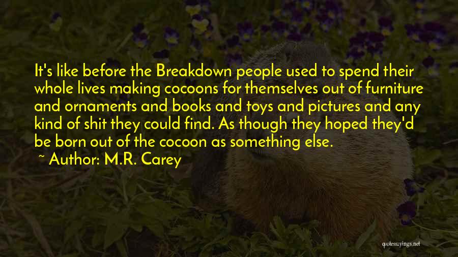 M.R. Carey Quotes: It's Like Before The Breakdown People Used To Spend Their Whole Lives Making Cocoons For Themselves Out Of Furniture And