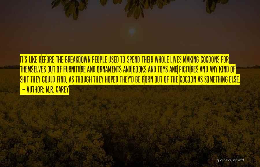 M.R. Carey Quotes: It's Like Before The Breakdown People Used To Spend Their Whole Lives Making Cocoons For Themselves Out Of Furniture And