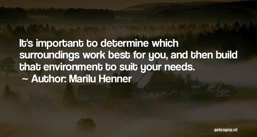 Marilu Henner Quotes: It's Important To Determine Which Surroundings Work Best For You, And Then Build That Environment To Suit Your Needs.