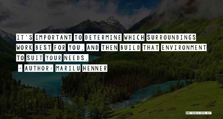 Marilu Henner Quotes: It's Important To Determine Which Surroundings Work Best For You, And Then Build That Environment To Suit Your Needs.