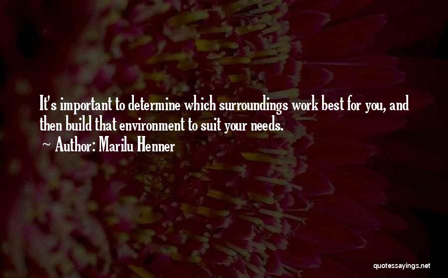 Marilu Henner Quotes: It's Important To Determine Which Surroundings Work Best For You, And Then Build That Environment To Suit Your Needs.