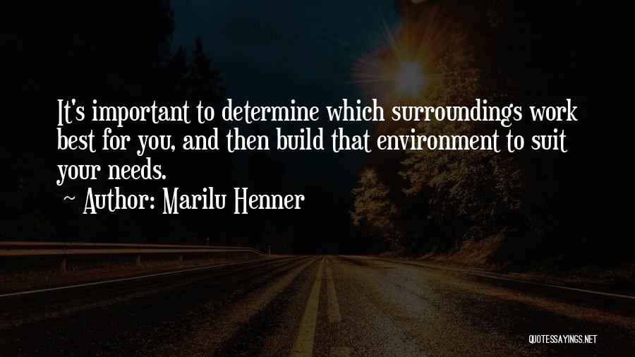 Marilu Henner Quotes: It's Important To Determine Which Surroundings Work Best For You, And Then Build That Environment To Suit Your Needs.