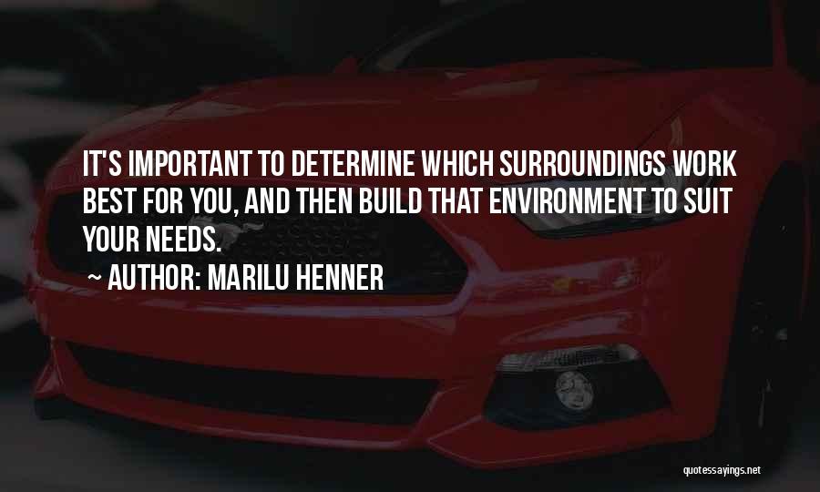 Marilu Henner Quotes: It's Important To Determine Which Surroundings Work Best For You, And Then Build That Environment To Suit Your Needs.