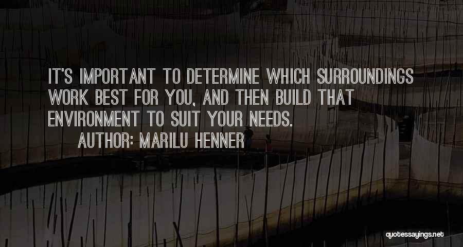 Marilu Henner Quotes: It's Important To Determine Which Surroundings Work Best For You, And Then Build That Environment To Suit Your Needs.