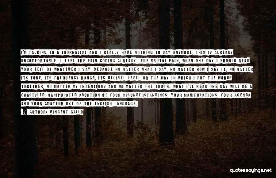 Vincent Gallo Quotes: I'm Talking To A Journalist And I Really Have Nothing To Say Anymore, This Is Already Uncomfortable. I Feel The