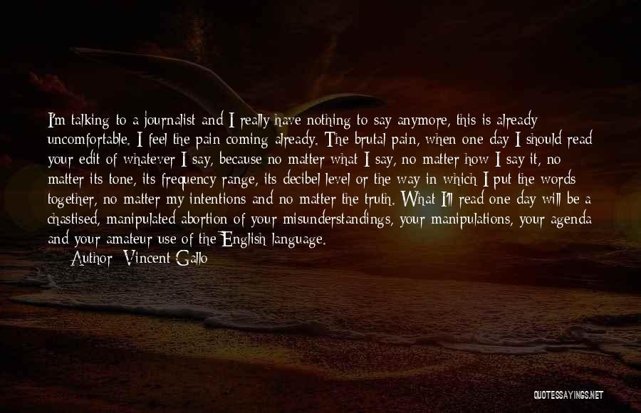 Vincent Gallo Quotes: I'm Talking To A Journalist And I Really Have Nothing To Say Anymore, This Is Already Uncomfortable. I Feel The