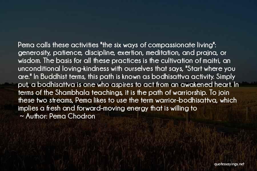 Pema Chodron Quotes: Pema Calls These Activities The Six Ways Of Compassionate Living: Generosity, Patience, Discipline, Exertion, Meditation, And Prajna, Or Wisdom. The