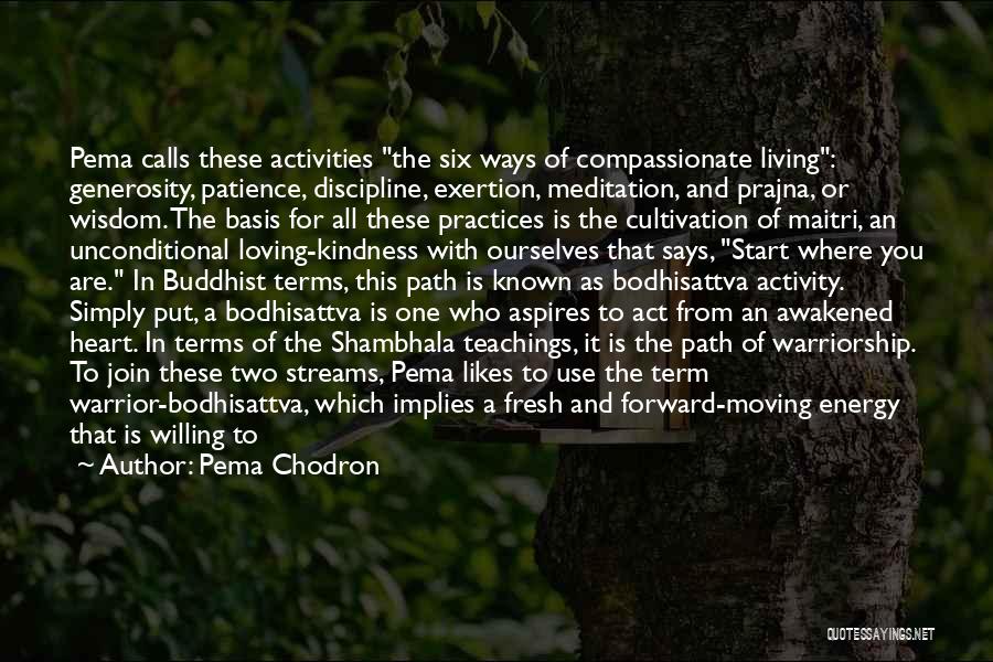 Pema Chodron Quotes: Pema Calls These Activities The Six Ways Of Compassionate Living: Generosity, Patience, Discipline, Exertion, Meditation, And Prajna, Or Wisdom. The