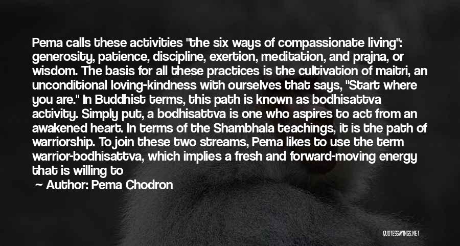 Pema Chodron Quotes: Pema Calls These Activities The Six Ways Of Compassionate Living: Generosity, Patience, Discipline, Exertion, Meditation, And Prajna, Or Wisdom. The