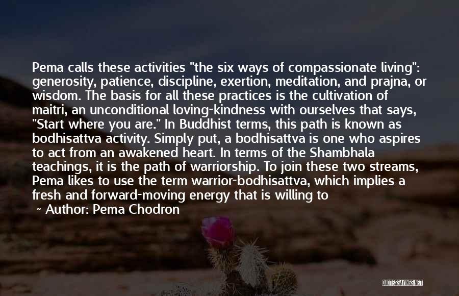 Pema Chodron Quotes: Pema Calls These Activities The Six Ways Of Compassionate Living: Generosity, Patience, Discipline, Exertion, Meditation, And Prajna, Or Wisdom. The