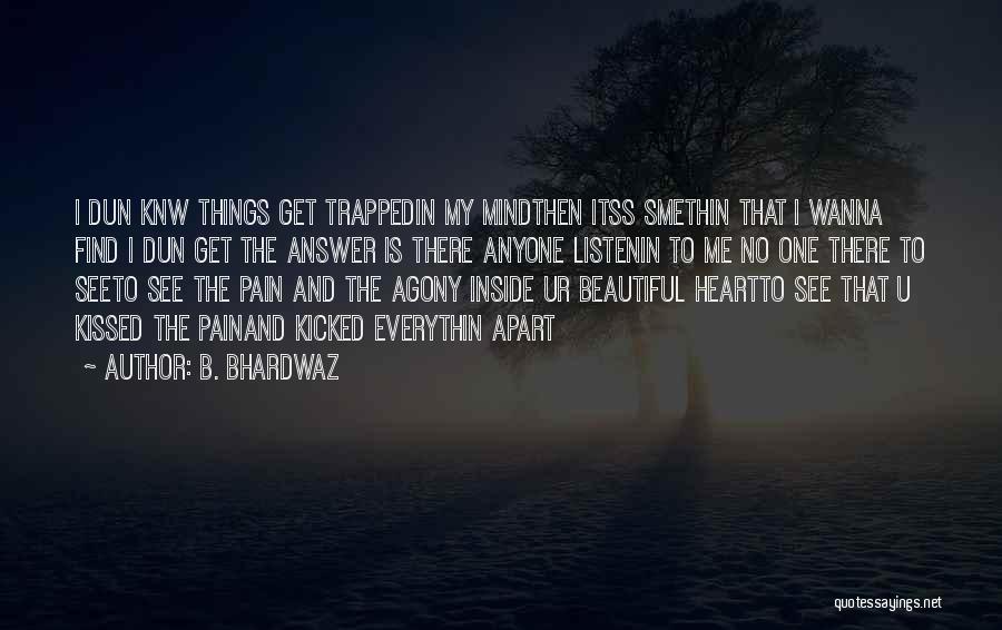 B. Bhardwaz Quotes: I Dun Knw Things Get Trappedin My Mindthen Itss Smethin That I Wanna Find I Dun Get The Answer Is