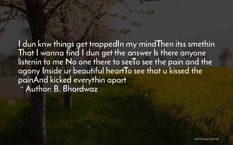 B. Bhardwaz Quotes: I Dun Knw Things Get Trappedin My Mindthen Itss Smethin That I Wanna Find I Dun Get The Answer Is