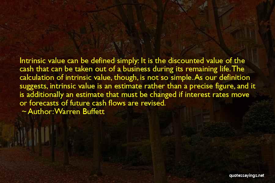 Warren Buffett Quotes: Intrinsic Value Can Be Defined Simply: It Is The Discounted Value Of The Cash That Can Be Taken Out Of