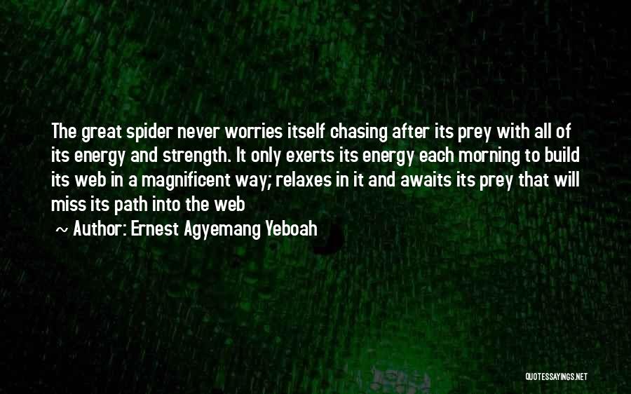 Ernest Agyemang Yeboah Quotes: The Great Spider Never Worries Itself Chasing After Its Prey With All Of Its Energy And Strength. It Only Exerts