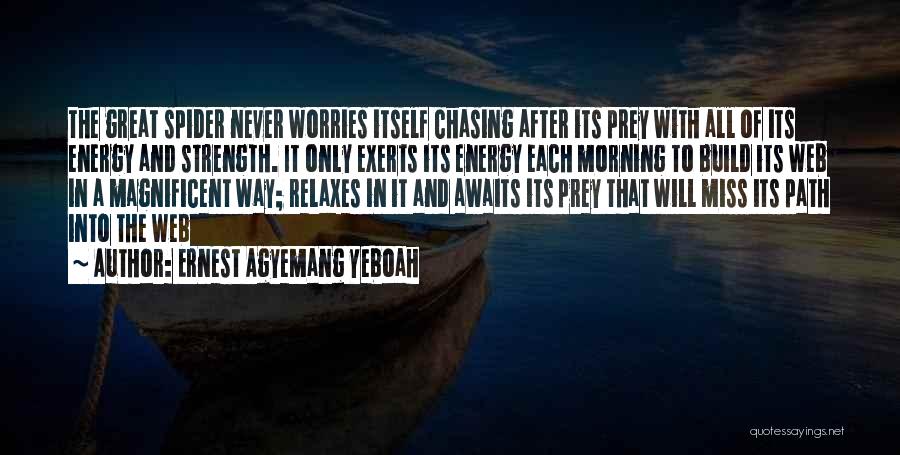 Ernest Agyemang Yeboah Quotes: The Great Spider Never Worries Itself Chasing After Its Prey With All Of Its Energy And Strength. It Only Exerts