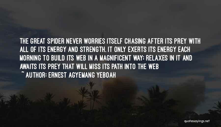 Ernest Agyemang Yeboah Quotes: The Great Spider Never Worries Itself Chasing After Its Prey With All Of Its Energy And Strength. It Only Exerts