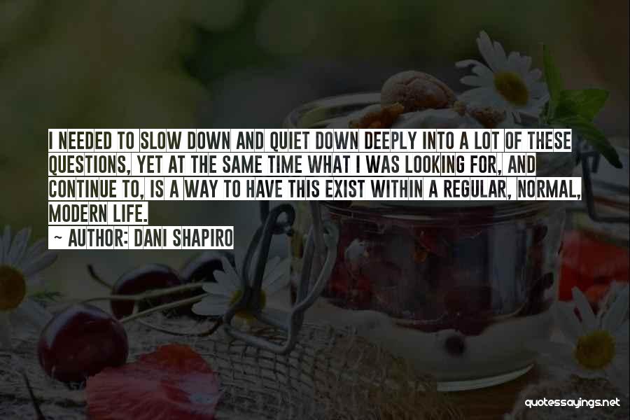 Dani Shapiro Quotes: I Needed To Slow Down And Quiet Down Deeply Into A Lot Of These Questions, Yet At The Same Time
