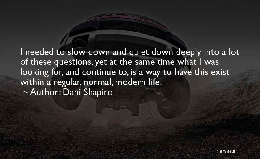 Dani Shapiro Quotes: I Needed To Slow Down And Quiet Down Deeply Into A Lot Of These Questions, Yet At The Same Time