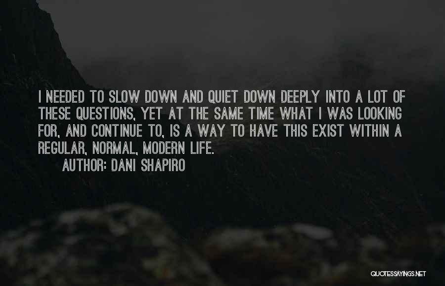 Dani Shapiro Quotes: I Needed To Slow Down And Quiet Down Deeply Into A Lot Of These Questions, Yet At The Same Time