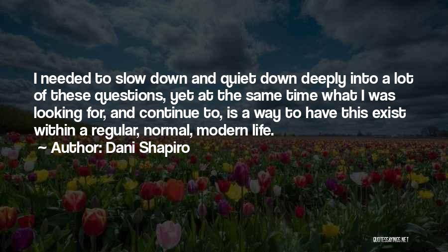 Dani Shapiro Quotes: I Needed To Slow Down And Quiet Down Deeply Into A Lot Of These Questions, Yet At The Same Time