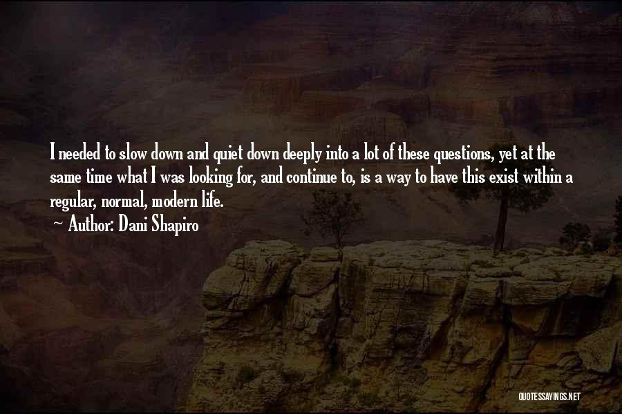 Dani Shapiro Quotes: I Needed To Slow Down And Quiet Down Deeply Into A Lot Of These Questions, Yet At The Same Time