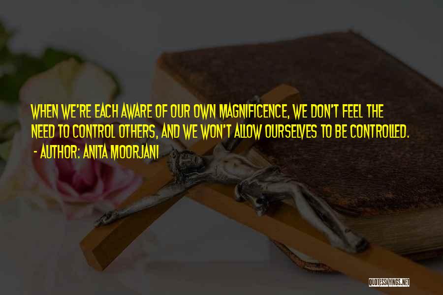 Anita Moorjani Quotes: When We're Each Aware Of Our Own Magnificence, We Don't Feel The Need To Control Others, And We Won't Allow