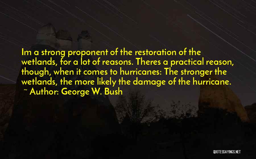 George W. Bush Quotes: Im A Strong Proponent Of The Restoration Of The Wetlands, For A Lot Of Reasons. Theres A Practical Reason, Though,